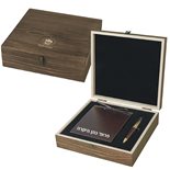 נארז בלוק נייר דמוי עור+ עט וקופסת עץ מהודרת